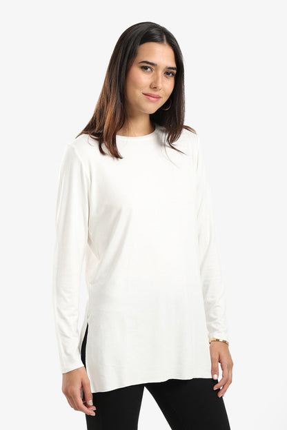 Poplin Solid Long Sleeve T-Shirt – Off White
