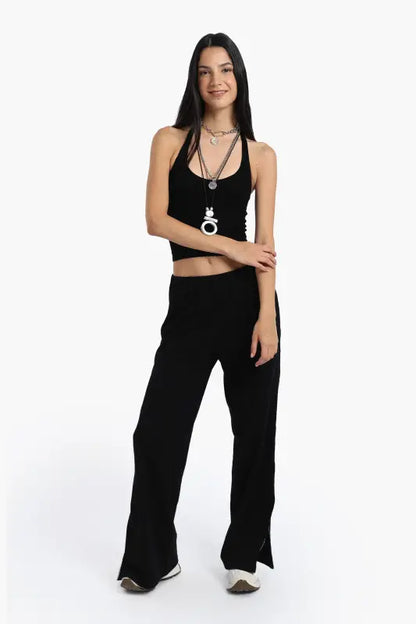 Cotton Blend Solid Lounge Pants – Black