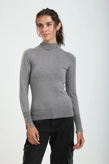 Viscose Blend Solid Mock Neck Pullover – Grey