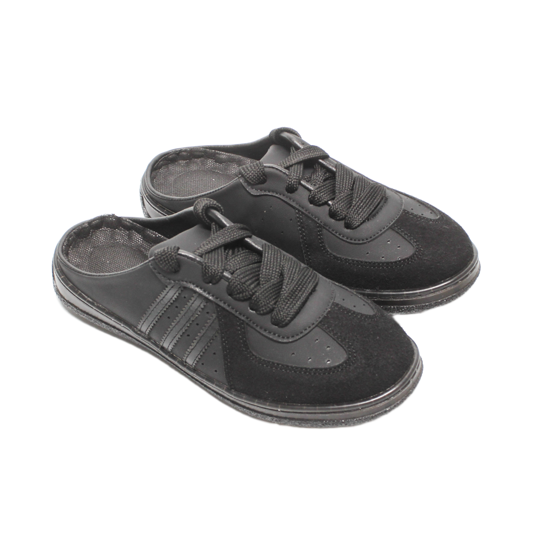 Faux Leather & Suede Mules - Black
