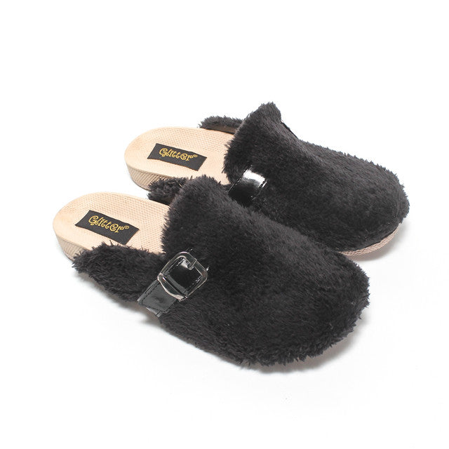 Fur Plain Mules - Black