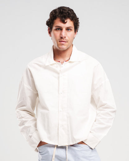 Linen Long-Sleeve Button-Up Shirt – White