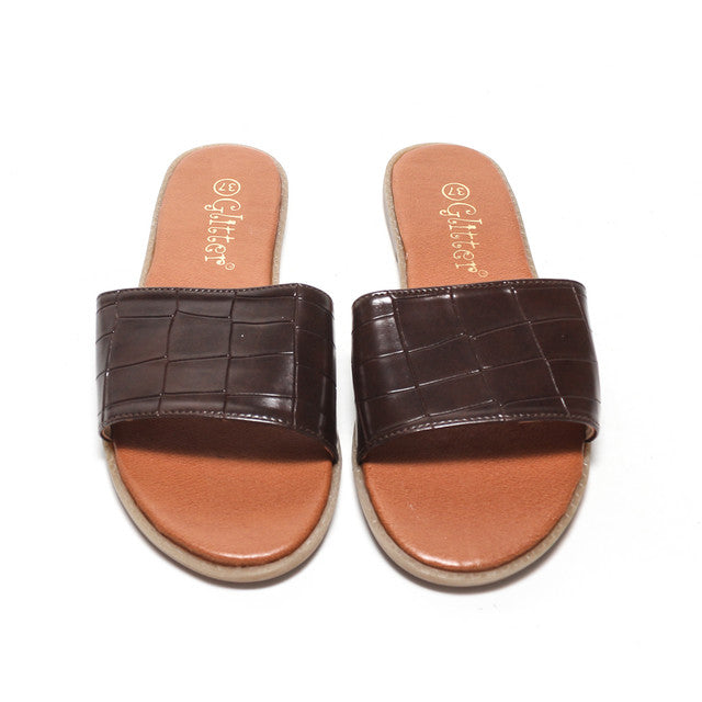 Croc Embossed Slide Slippers - Brown