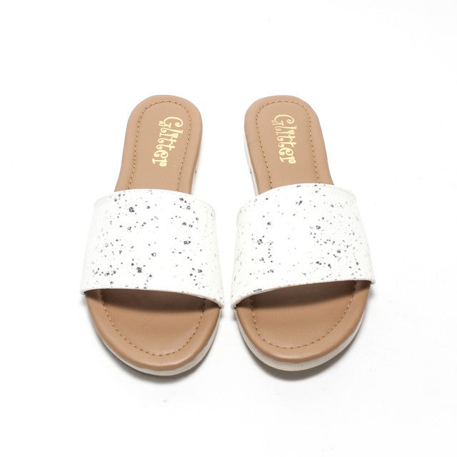 Speckled Faux Leather Slide Slippers - White