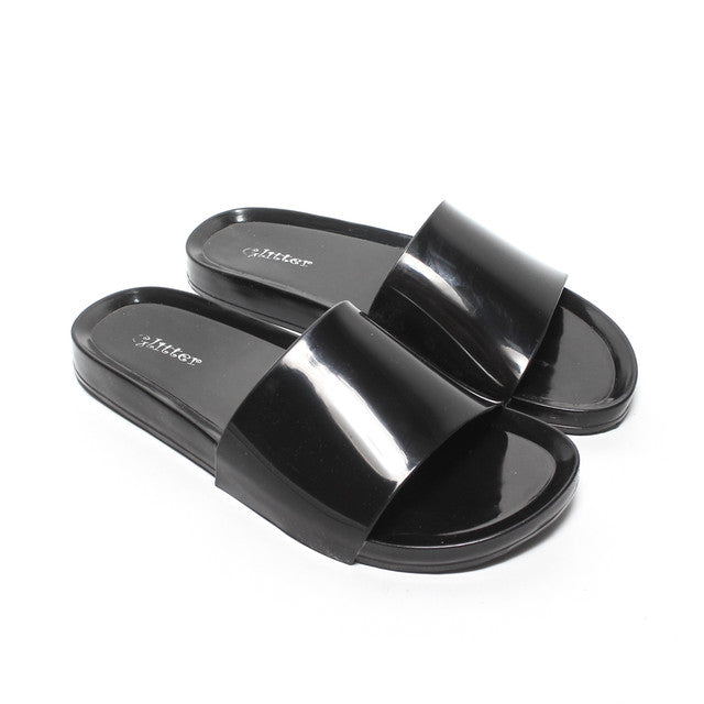 Glossy Slide Slippers - Black
