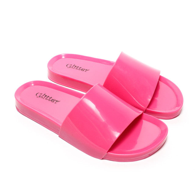 Glossy Slide Slippers - Fuchsia