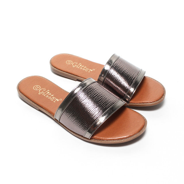 Glossy Ribbed Slippers - Grey