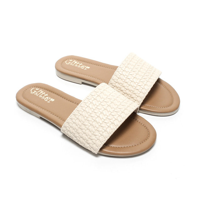 Woven Strap Slippers - Beige