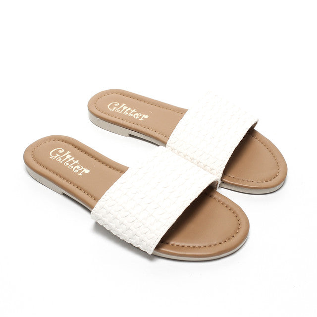 Woven Strap Slippers - White