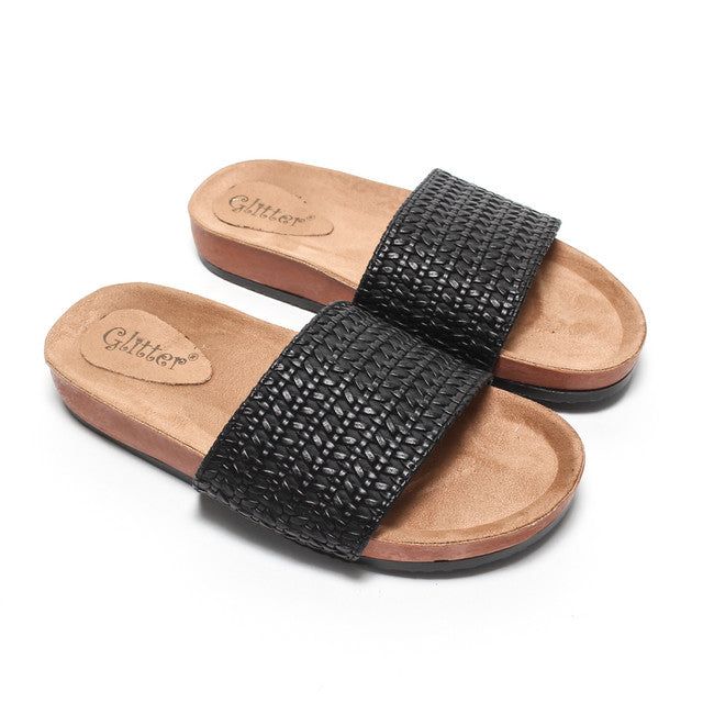 Woven Strap Slippers - Black