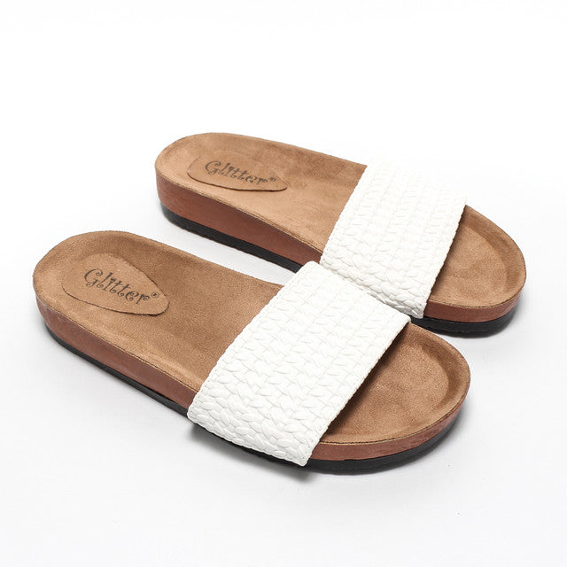 Woven Strap Slippers - White