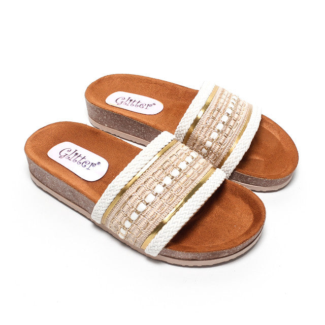 Metallic Multi-Strap Slippers - White