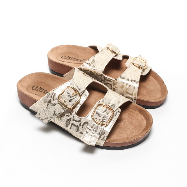 Buckle Detail Slippers - Gold