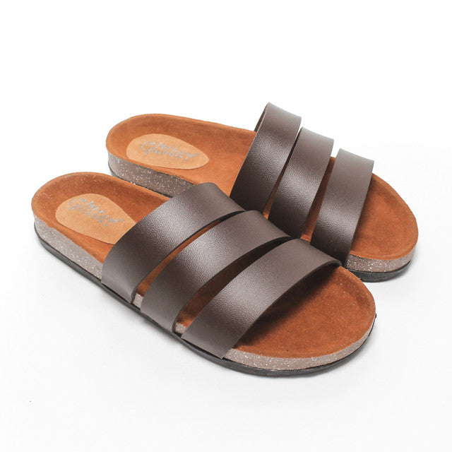 Triple Strap Slippers - Brown