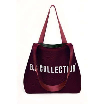 Leather and Fabric Double-Face Tote Bag - Burgundy & Black