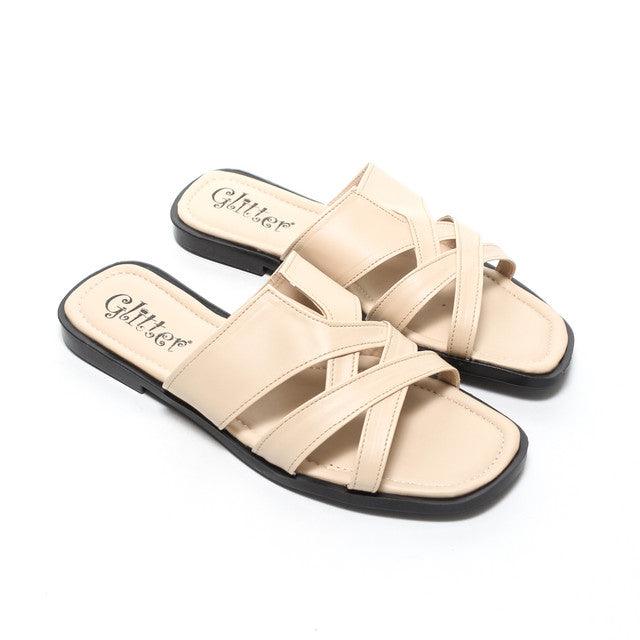 Cross-Strap Slippers - Beige