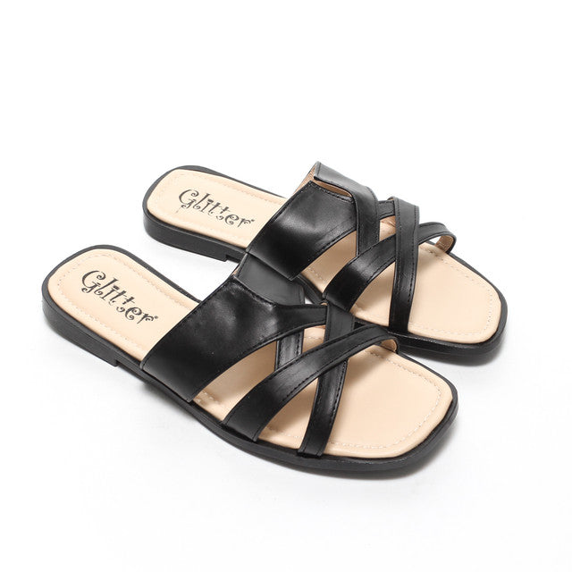 Cross-Strap Slippers - Black