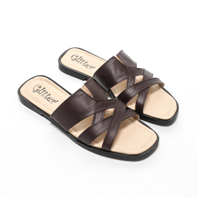 Cross-Strap Slippers - Brown