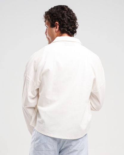 Linen Long-Sleeve Button-Up Shirt – White
