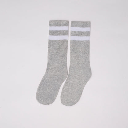 Cotton Basic Striped Crew Socks – Grey