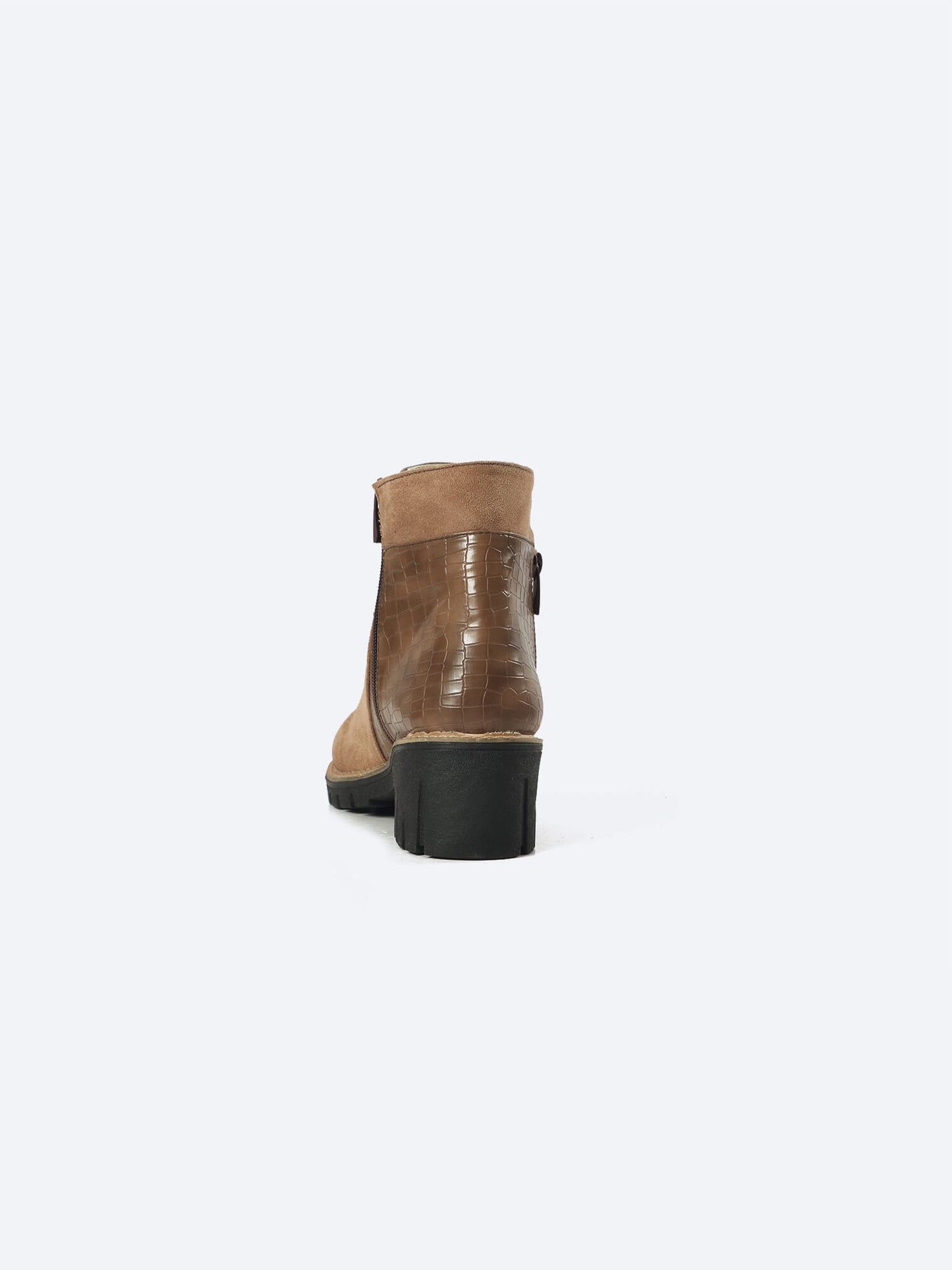 Suede Half Boot With Crocodile Leather And Double Zipper