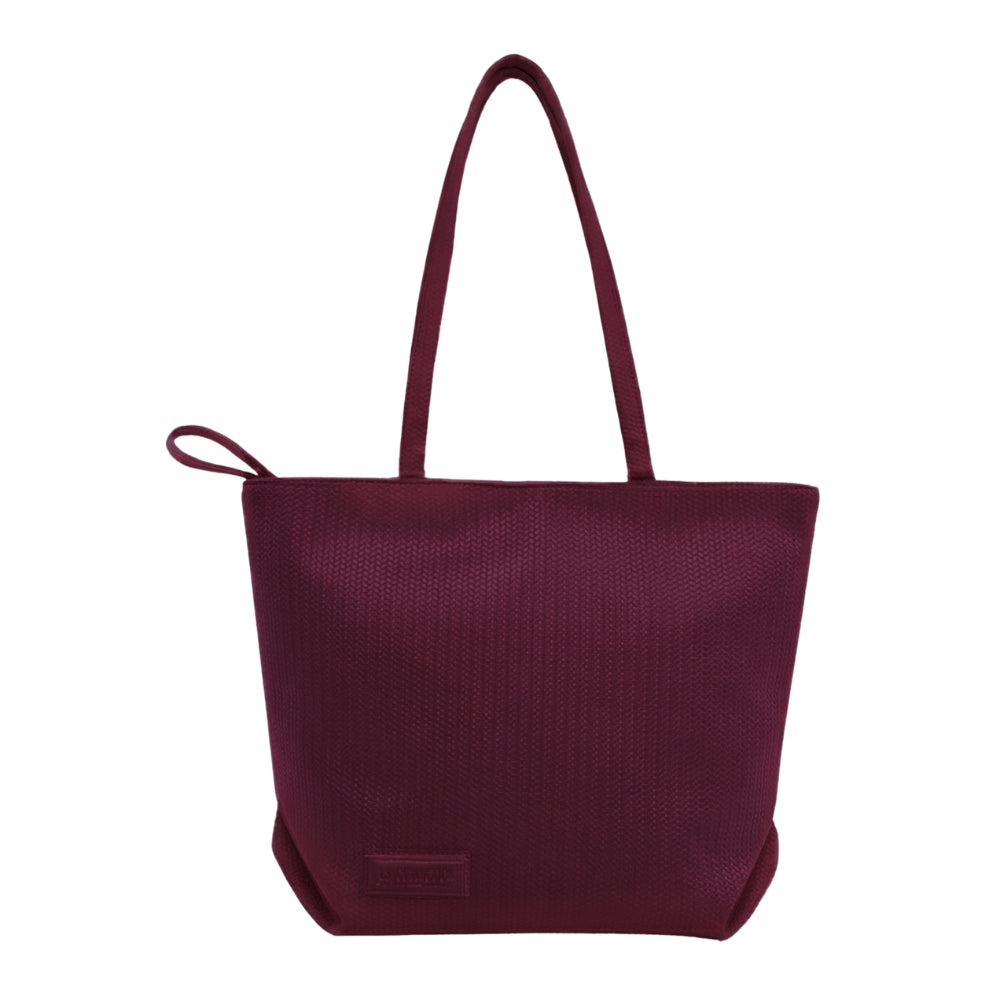 Textured Large Tote Bag - Burgundy