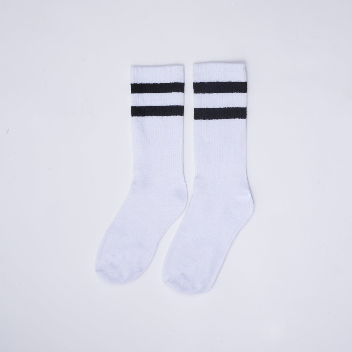 Cotton Basic Striped Crew Socks – White
