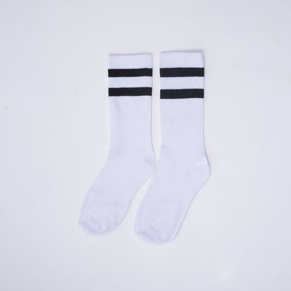 Cotton Basic Striped Crew Socks – White