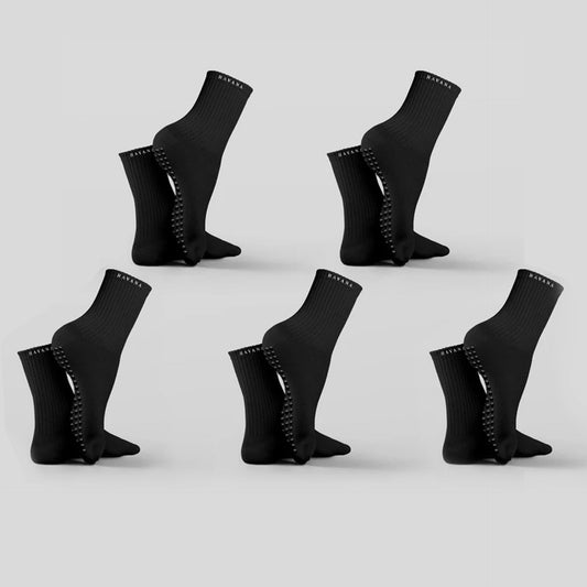 Cotton Athletic Crew Grip Socks Set Of 5 – Black