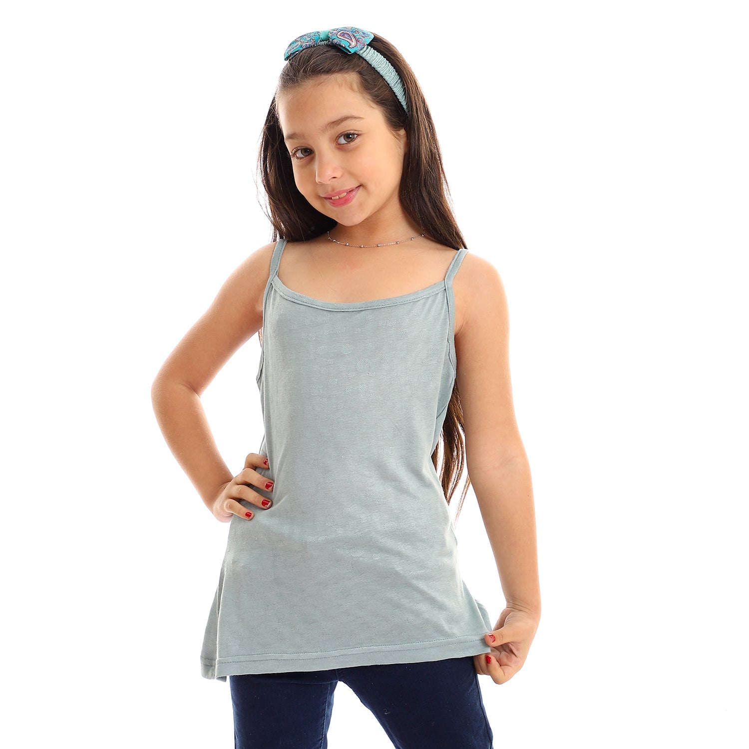 kady Girls Self Pattern Spaghetti Sleeves Tank Top girls