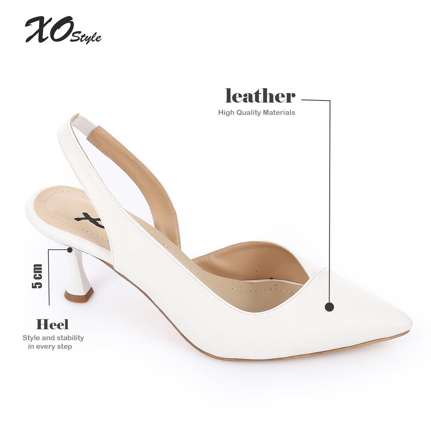 Leather Pointed-Toe Slingback Heels - White
