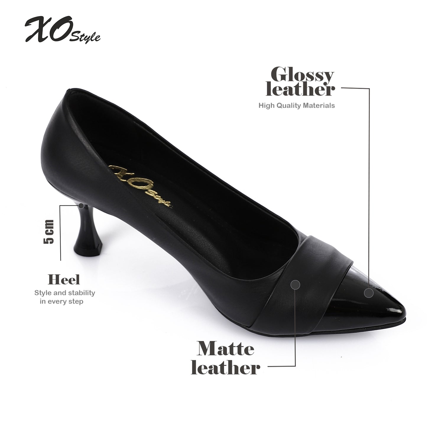 Faux leather Pointed-Toe Kitten Heel Pump - Black