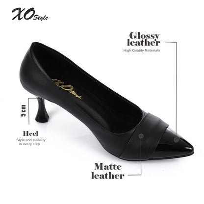 Faux leather Pointed-Toe Kitten Heel Pump - Black