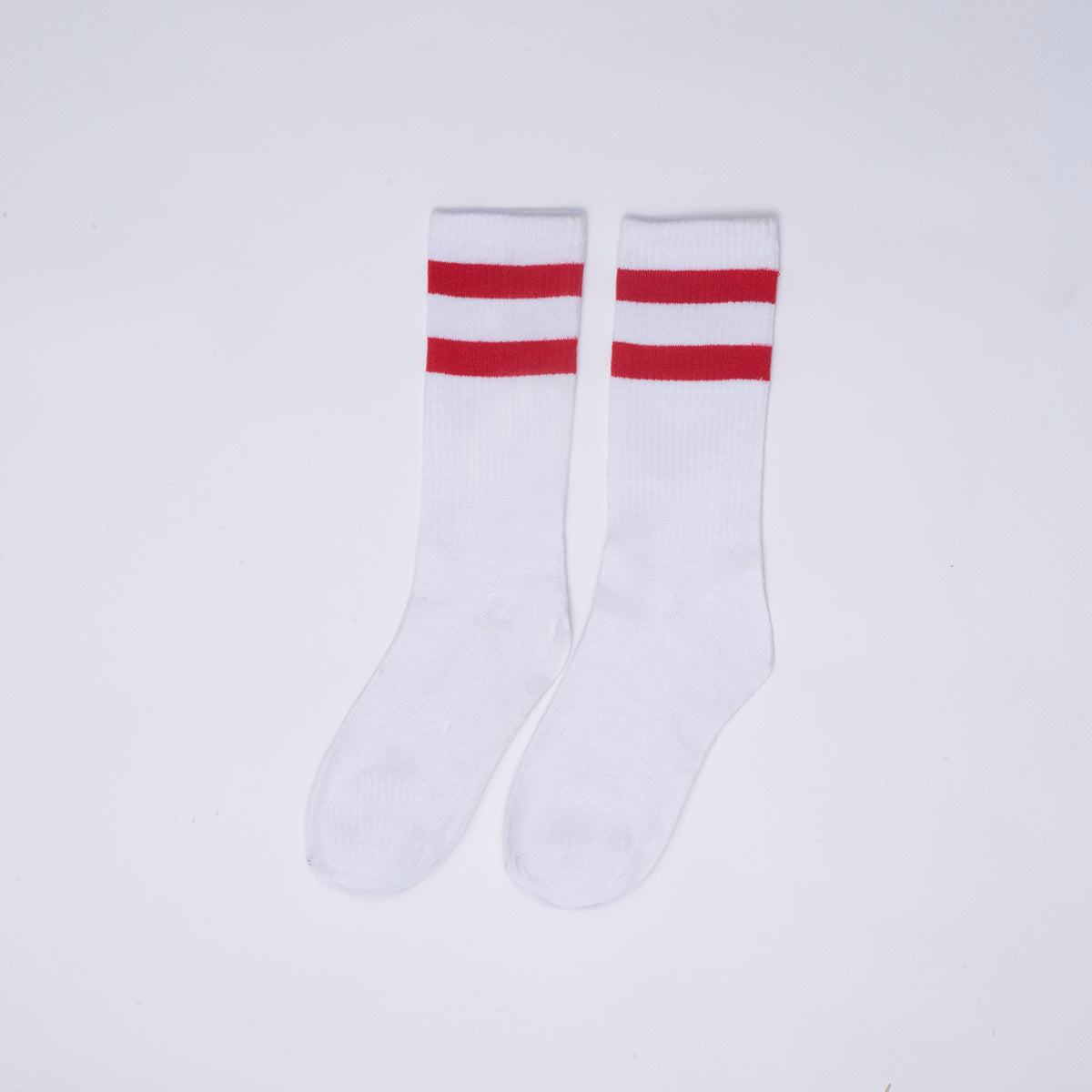 Cotton Basic Striped Crew Socks – White