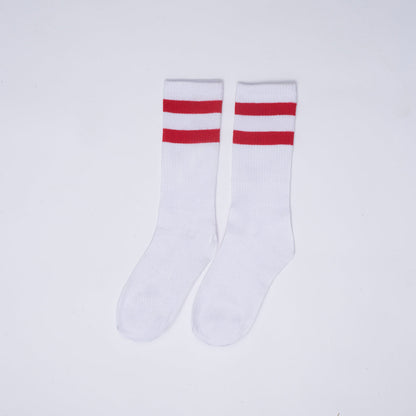 Cotton Basic Striped Crew Socks – White