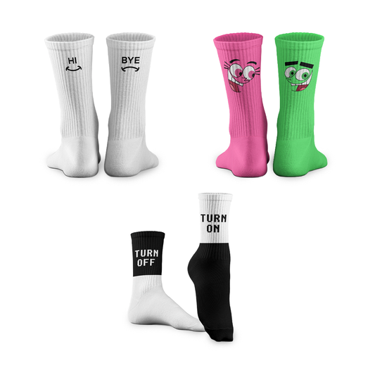 Cotton Cartoon Crew Socks Set of 3 - Multicolor