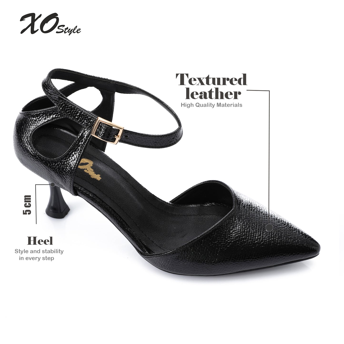 Faux Leather Pointed-Toe Kitten Heel Pump - Black