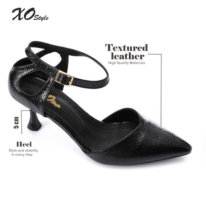 Faux Leather Pointed-Toe Kitten Heel Pump - Black