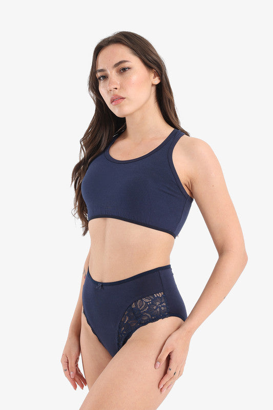 Cropped Tank Top Sport Bra - Navy