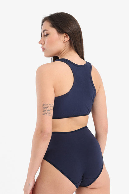 Cropped Tank Top Sport Bra - Navy