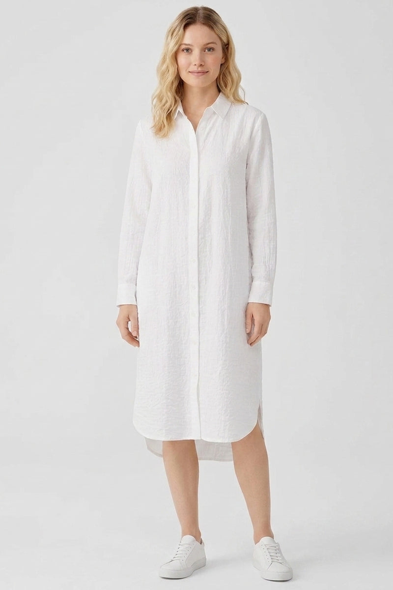 Relaxed Textured Shirt Dress - White