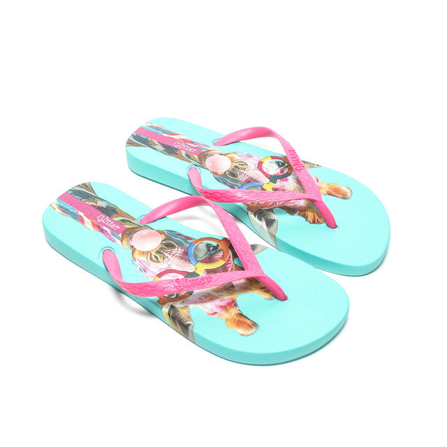 Giraffe Print Flip Flops - Green
