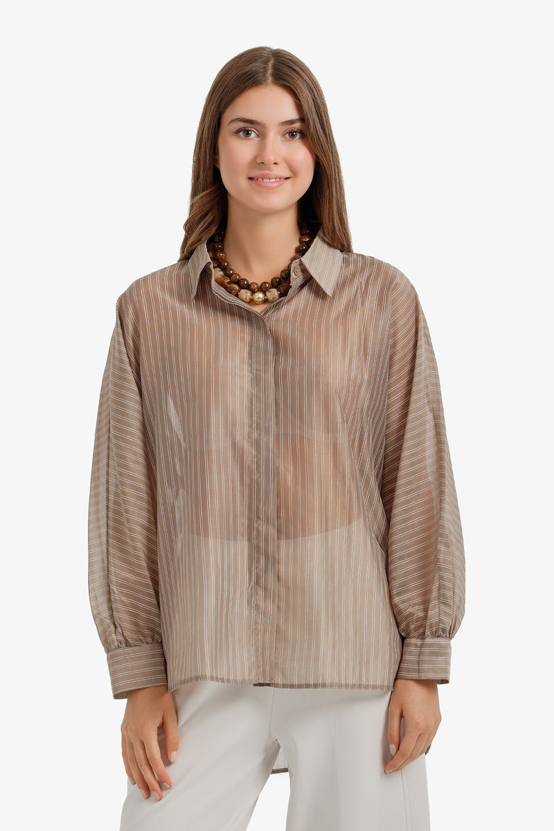 Sheer Striped Shirt - Light Brown