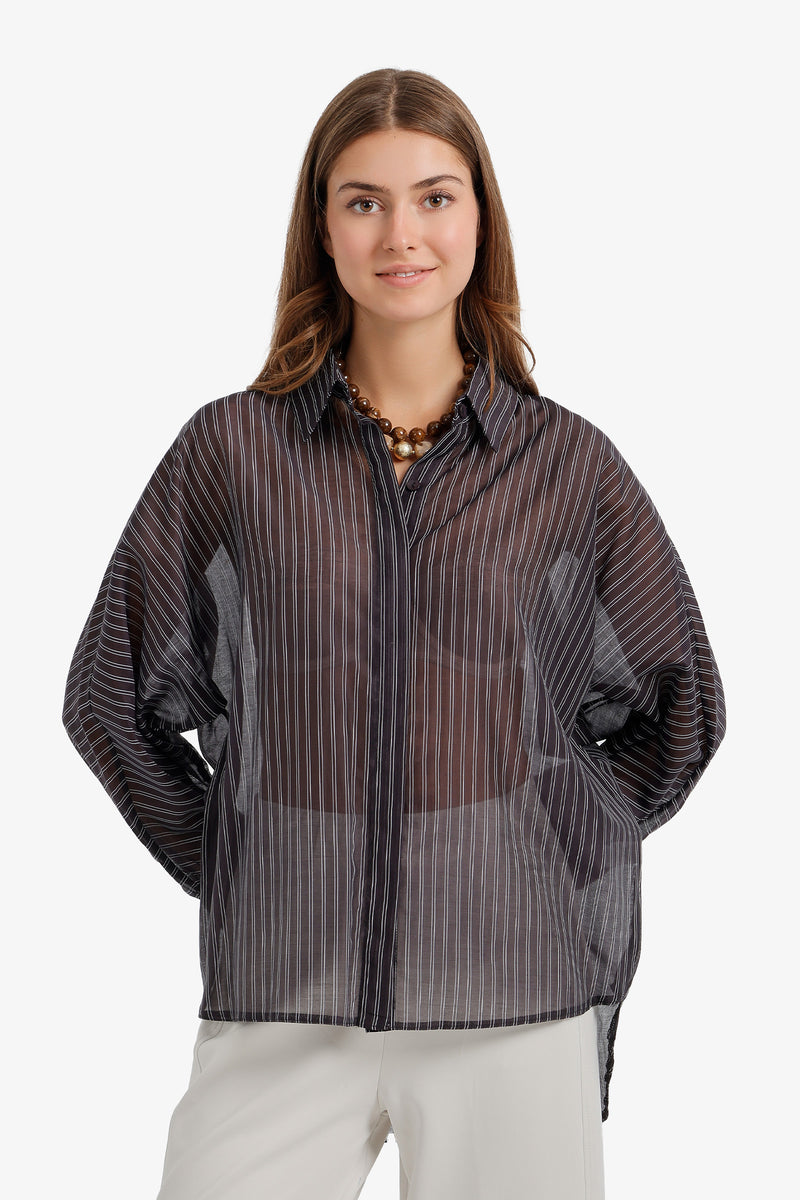 Sheer Striped Shirt - Black