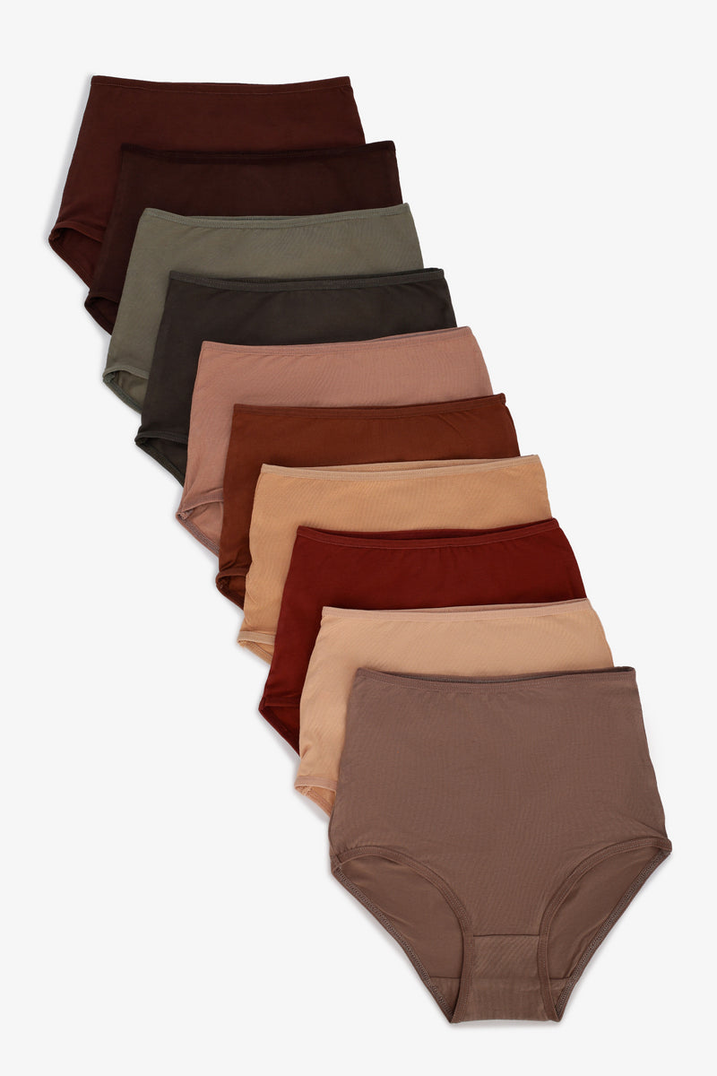 Solid Pack of 10 Full Brief Panties – Multicolor