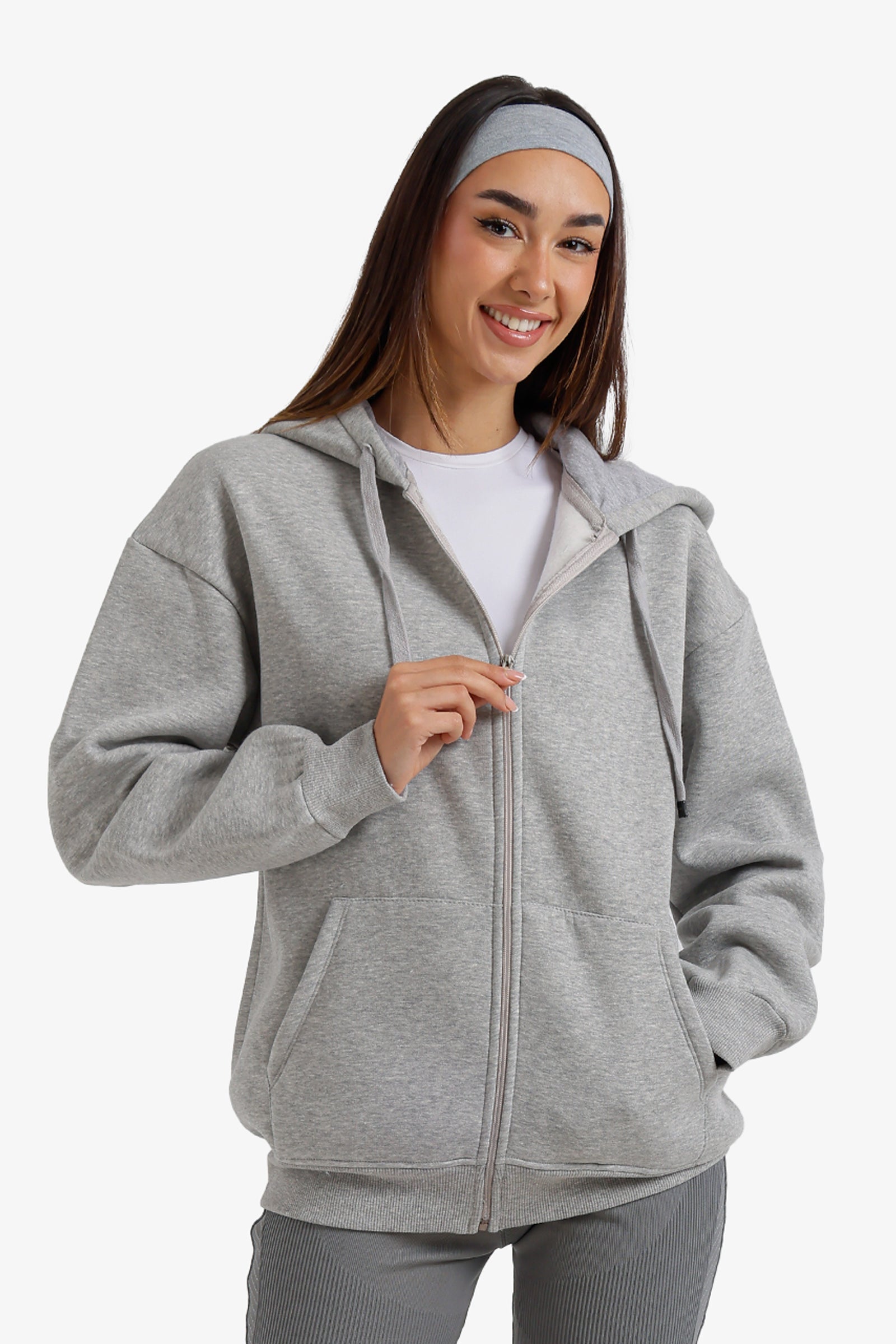 Zip-Up Lounge Sweatshirt - Grey Chine