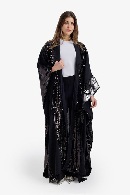 Sequin Detailed Maxi Kimono – Black