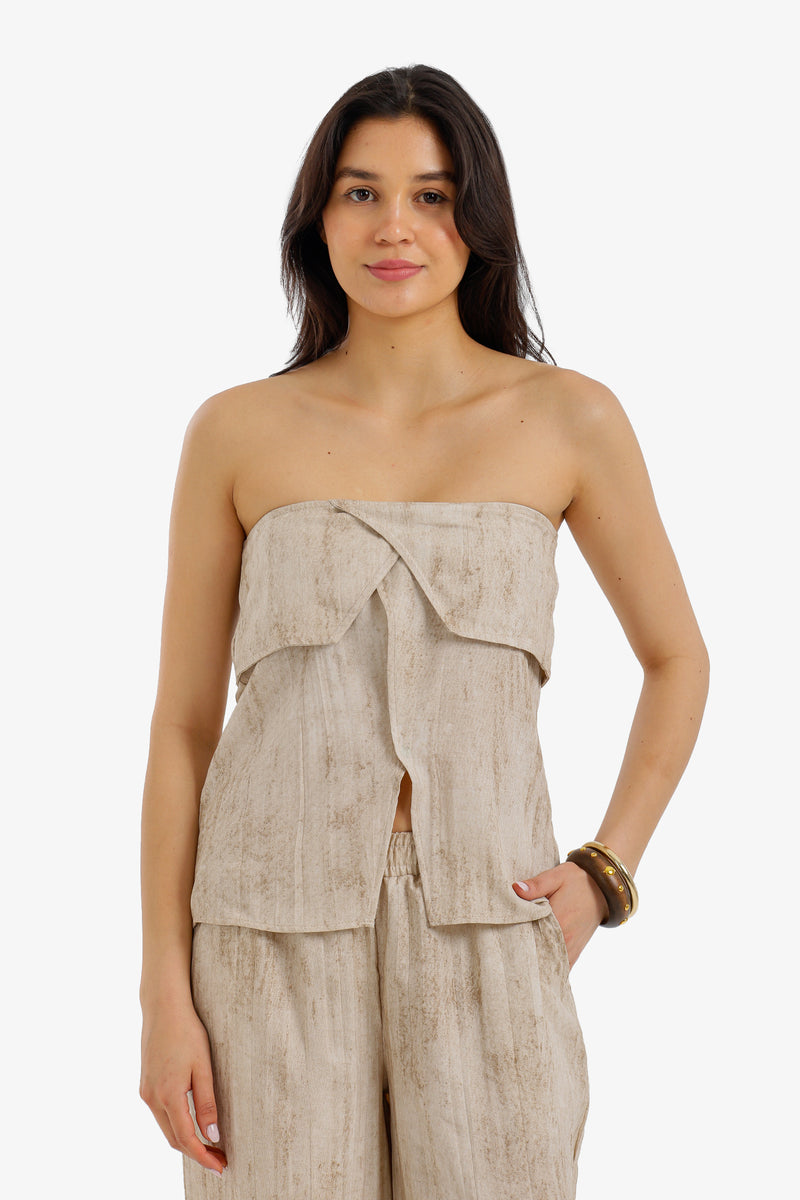 Strapless Bandeau Beach Top - Beige