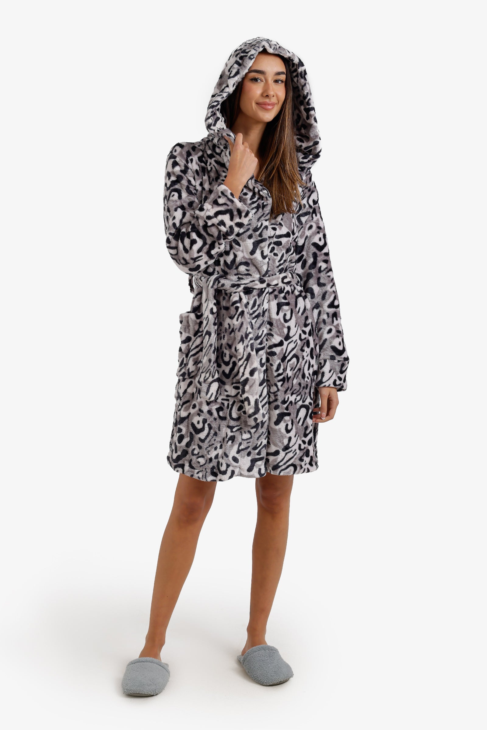Leopard Print Hooded Robe - Multi-Color