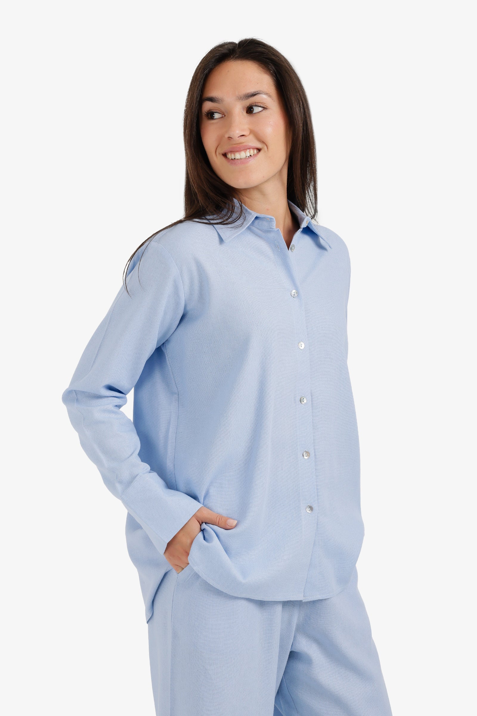 Plain Relaxed Button-Down Shirt – Light Blue